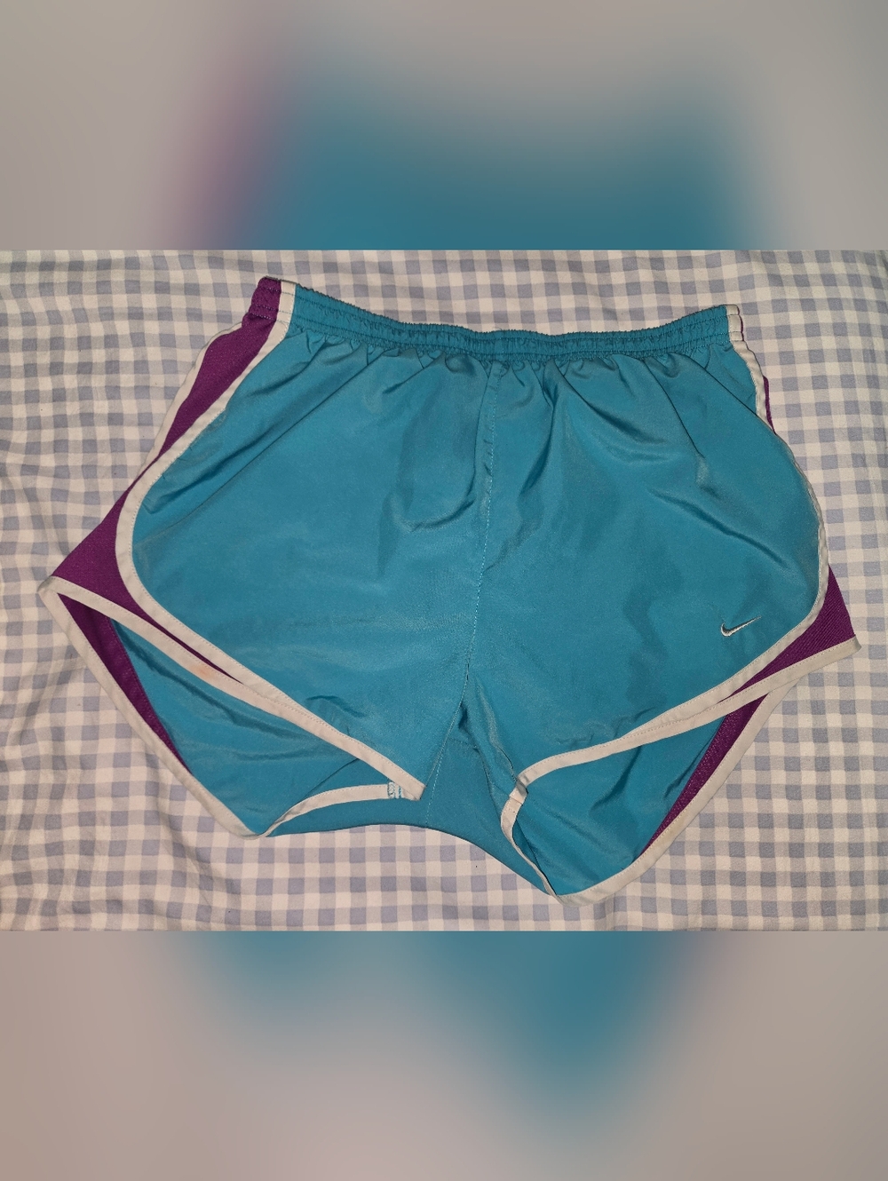 Nike Women’s Athletic Shorts - Teal with Purple and White Trim